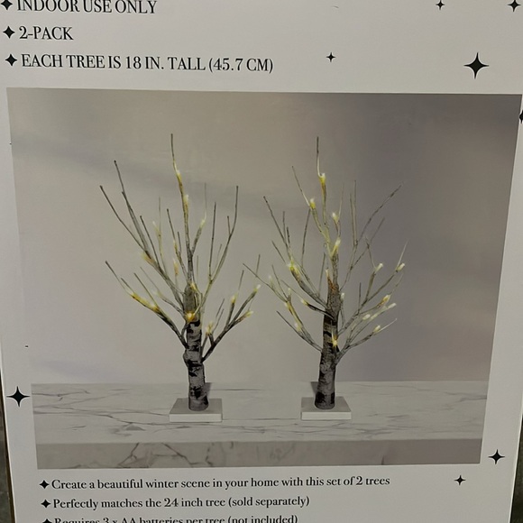 Indoor Christmas Light Up LED Faux Birch Trees, Set of 2, 18” - Picture 4 of 9